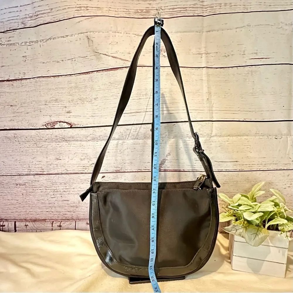 Coccinelle Black Leather and Nylon 3 Compartment Zip Shoulder Bag Made in Italy
